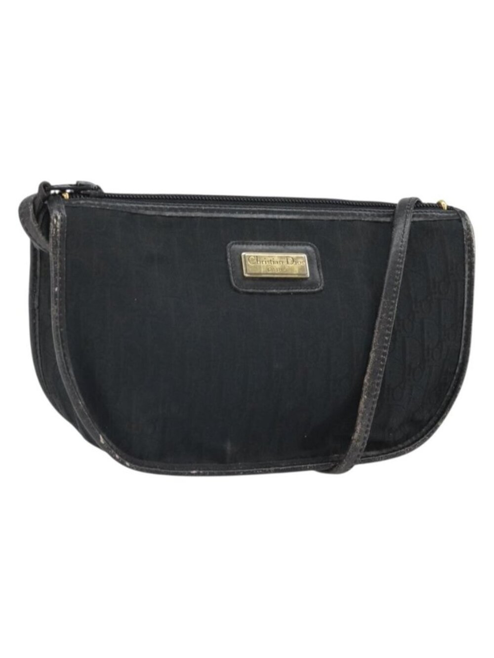 Authentic Christian Dior Trotter Canvas Shoulder Bag Black Gold